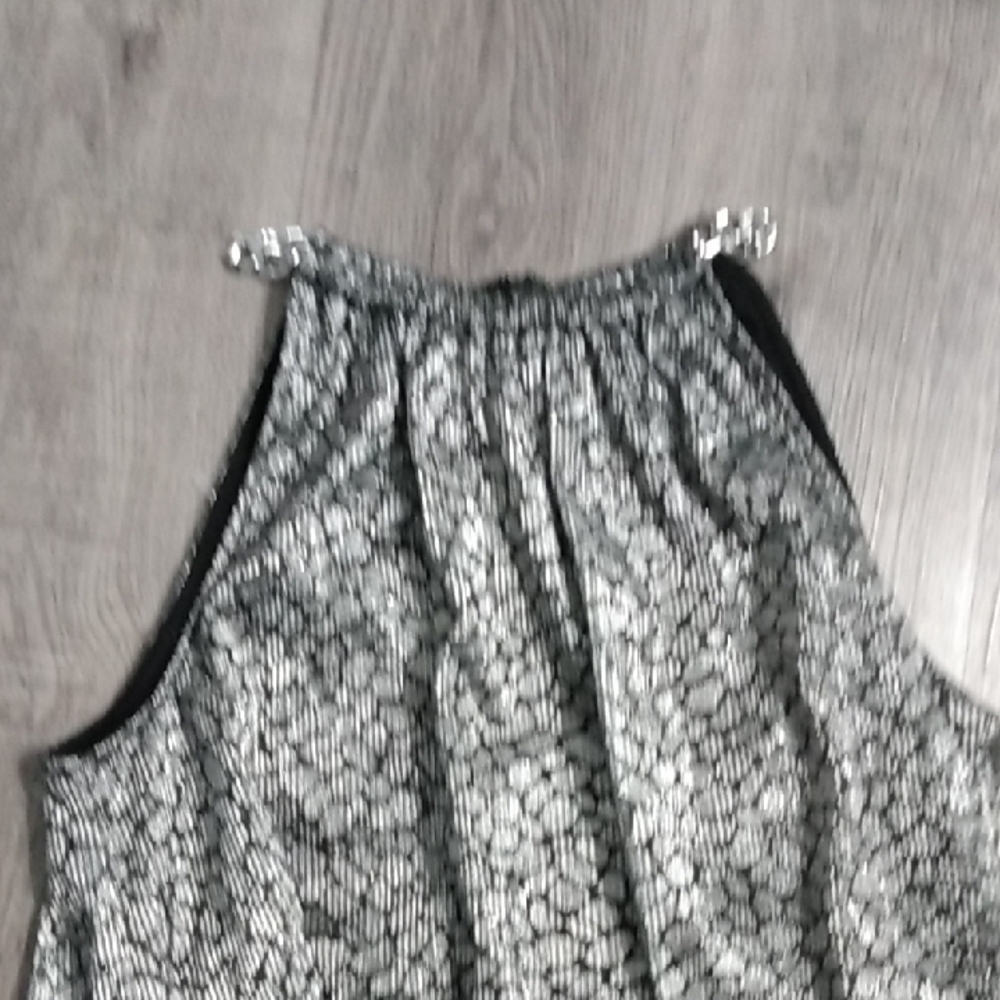 Michael Kors Elegant Silver and Black Dress With Chain Detail At Neckline - Picture 5 of 7